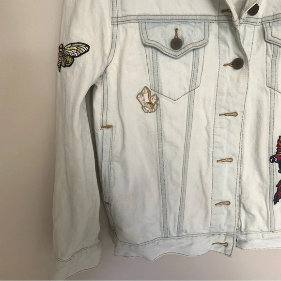 Little Moon Aritzia Dianthus White Denim Patch Decal Jacket L - Picture 9 of 16